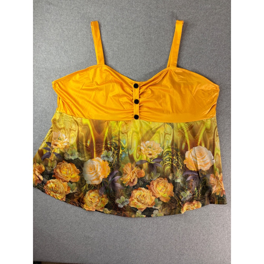 Cami Top Ruched Bust Sleeveless Floral Yellow Plus Size 7XL
